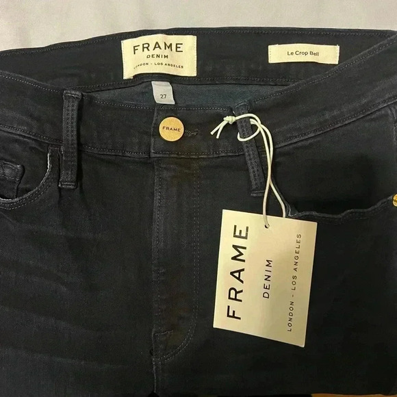 FRAME Le Crop Bell Flare Jeans Rockview Blue Dark Wash NWT - Picture 8 of 10